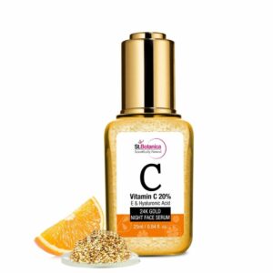 StBotanica Vitamin C 20%, E & Hyaluronic Acid 24K Gold Night Face Serum, 25ml With Brightening Vitamin C & Gold Fragments That Repair Skin & Boost Glow